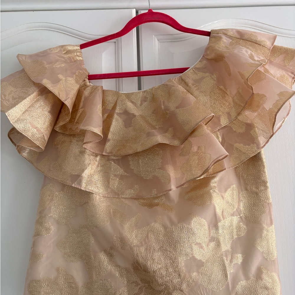 Lilly Pulitzer Trixie One Shoulder Gold Organza Brocade Top Small NWT Resort - Picture 7 of 9